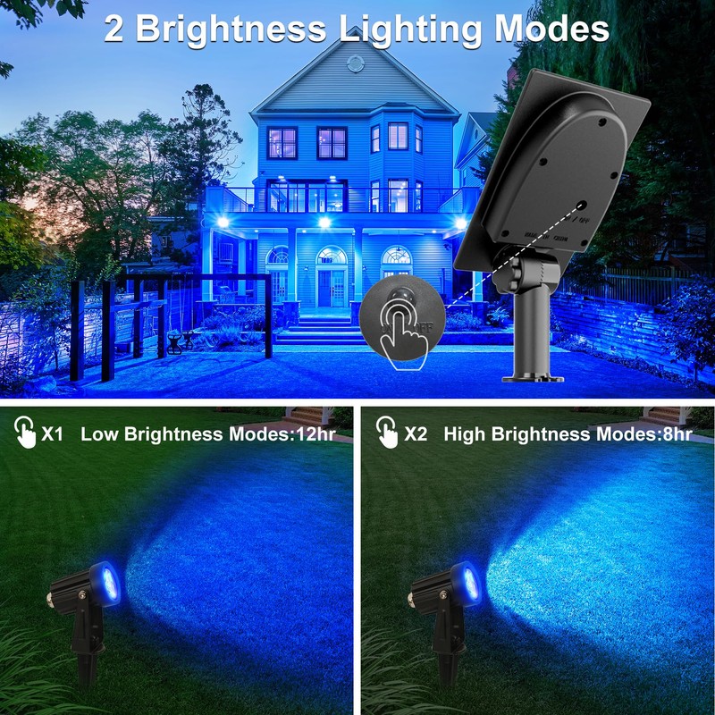 CREPOW Blue Solar Spot Lights Outdoor,2 Pack Solar Landscape Spotlights