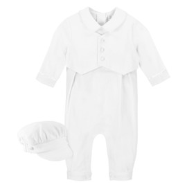 Elegant Baby Boy Christening Outfit with Vest and Hat - Boy Baptism Outfit, Perfect Baptism Gifts for Boys, 12M White
