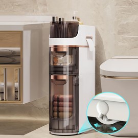 2 Drawers Slim Bathroom Storage Cabinet, Narrow Floor Cabinet with Wheels Toilet Paper Holder, Waterproof Storage Organizer for Small Spaces, Kitchen, Laundry, Office, Bedroom, Out of The Box