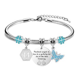 HEYEJET Birthday Bracelet for Women Girls with Crystal Blue Butterfly 10-70 Years Birthday Gifts for Family Girlfriend Sister Birthday Jewellery Gift for Mother's Day Christmas, Stainless Steel,