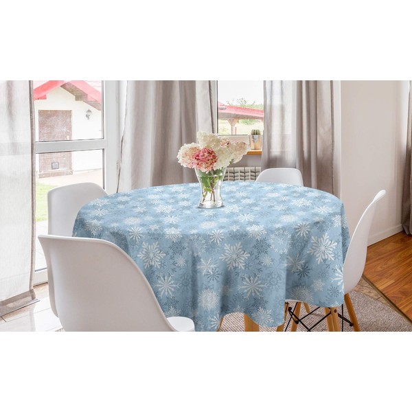 Lunarable Snowflake Round Tablecloth, Variant of Snowflake Shapes Christmas Theme