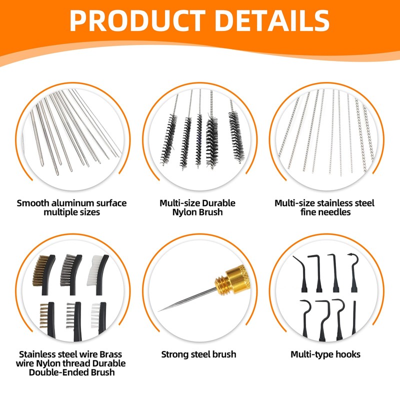 Tcipreay Carburetor Cleaning Kit 3 Double Head Brush 23 Needles