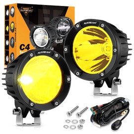 Auxbeam 4 Inch 72W Amber Fog Lights, 2PCS 7200LM LED Round Offroad Light Pods, Yellow Spot Beam Driving Off Road Work Light Bar with Wiring Harness Kit for Jeep Vehicle Pickup Trucks ATV UTV SUV