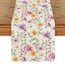 Artoid Mode Eucalyptus Flowers Daisy Floral Spring Table Runner, Seasonal Summer Kitchen Dining Table Decoration for Home Party Decor 13x120 Inch