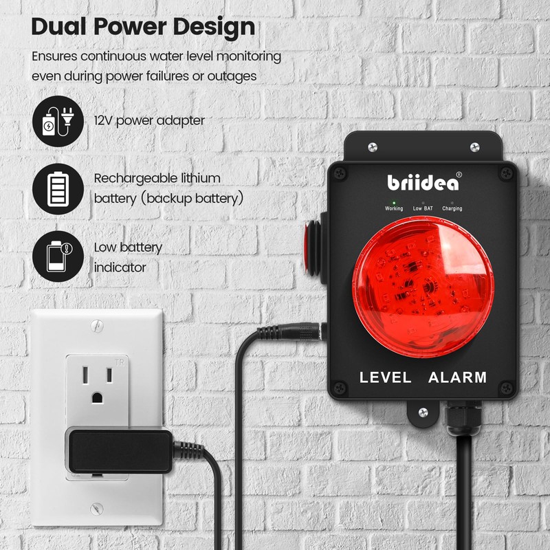 New Upgrade! Sump Pump Alarm, Briidea Indoor/Outdoor High Water Septic