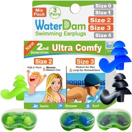 WaterDam Swimming Ear Plugs Waterproof Ultra Comfortable Prevent Swimming Ears (Size 2+3+3: Small Ear Men (Green) and Big Ears Teens Women (Blue-Black))