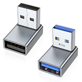 AreMe Adaptador USB 3.0 de 90 grados, paquete de 2 unidades, ángulo ascendente y descendente, USB A macho a hembra, convertidor extensor para PC, portátil, cargador USB A, banco de energía y más