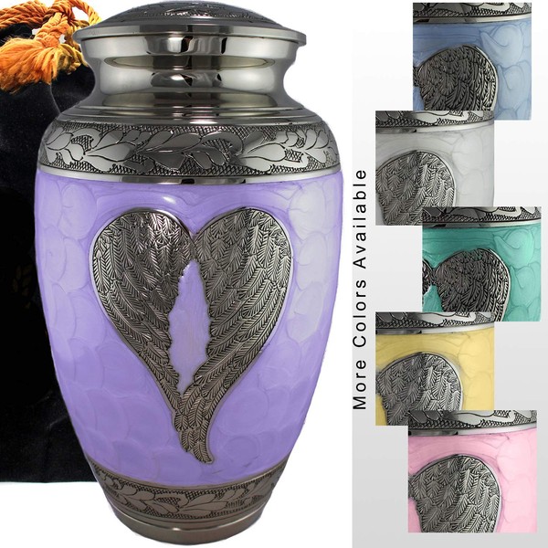 Loving Angel Wings Lilac/Silver Cremation Urns for Human Ashes Adult for Funeral, Burial, Columbarium, Home, Cremation Urns for Human Ashes Adult 200 Cubic Inches, Urns for Ashes Large/Adult