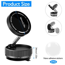 munloo 360° Magnetic Phone Holder, Vakuum Adsorption, Einziehbare und Faltbare Tragbare Halterung, Magnetische Handyhalterung für Auto, Glatte Oberfläche, Reisen, Fitnessstudio (Schwarz)