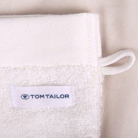 Tom Tailor Wash Mitts Set of 6 16 x 21 cm 100% Cotton Terry Cloth with Hanger and Label with Logo, Colour Bath Towel White (Crisp White)