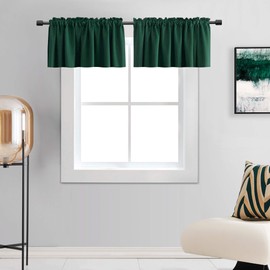 DONREN 2 Panels -15 Inch Length Dark Hunter Green Blackout Valances for Windows - Bedroom Small Window Valances for Home Decoration(Emerald Green,42 x 15 Inches Long)