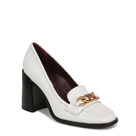 Franco Sarto Womens Miri Chunky Heel Chainlink Loafer Pump White Leather 8 M