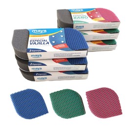 MAYA EVO 6 Pack Toilet Scrubber + 6 EVA Sponges for Dishes, Cleans without Scratching, Suitable for All Surfaces Without Shedding Fibres, Machine Washable, Dimensions 12 x 8.5 x 2.5 cm