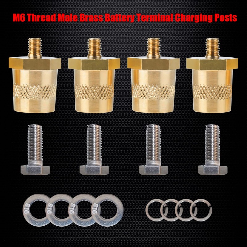 Ampper M6 Thread Male Brass Battery Charging Post Terminals, M6