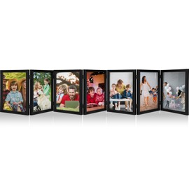 Sintuff 7 Picture Frame 5 x 7 Folding Hinged Picture Frames Foldable Photo High Definition Natural Wood Rustic Desktop Acrylic Mounts for Christmas Family Birthday Gifts Wall Decor, Black