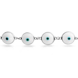 Protection Good Luck Amulet Turkish Glass Bead Evil Eye Bracelet For Women Teen .925 Sterling Silver White 7.5 Inch