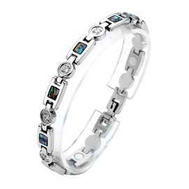 Zysta Stainless Steel Jewellery Women's Magnetic Bracelet Stainless Steel Bracelet Cubic Zirconia Abalone Shell Magnetic Bangle Silver, Shell, Cubic Zirconia