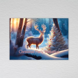 Christmas Party Invitations, Christmas Party Invitation Cards: Reindeer Forest Christmas Party Invites (Pack of 20 without Envelopes)