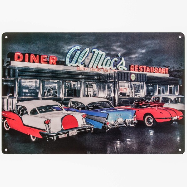Fun! American Diner al Poster American Car Night View Art Panel