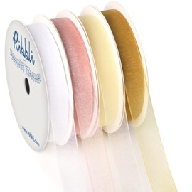 Ribbli 4 Rolls Organza Ribbon 1/2 Inches Total 80 Yard White Rose Gold Ivory Gold Sheer Ribbon for Gift Wrapping,Cookie Wrapping,Wedding Decoration