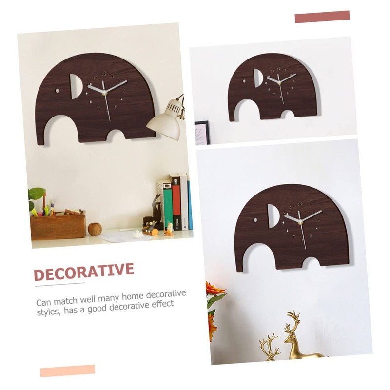 iplusmile Wooden Elephant Wall Clock Wall Hanging Decorative Clock for