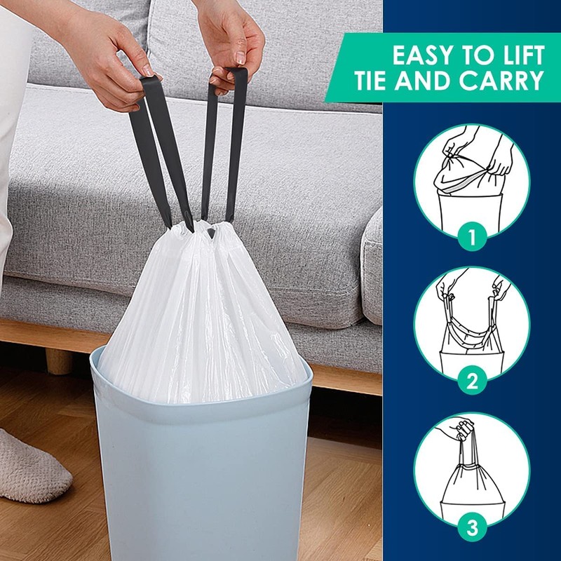 Large 20 Gallon White Drawstring Trash Bags, 1.8 Mil, 120