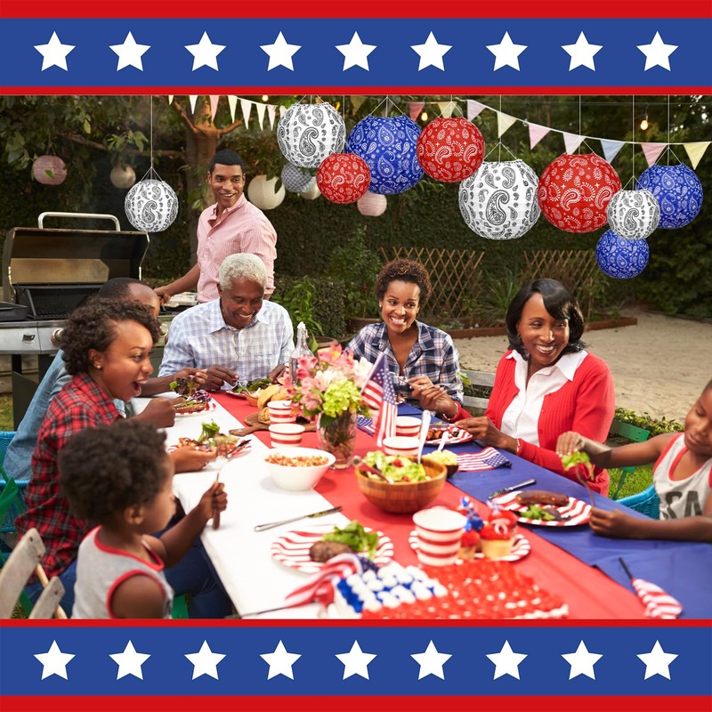 Baquler 18 Pcs Memorial Day Decorations Paper Lanterns Paisley Patriotic
