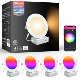 Lumary Smart Recessed Lighting 6 Inch, Canless LED Recessed Lights 13W 1000LM, Color Changing LED Downlight with J-Box, Compatible with Alexa/Google Assistant/BT Remote, ETL Listed, 4 Pack