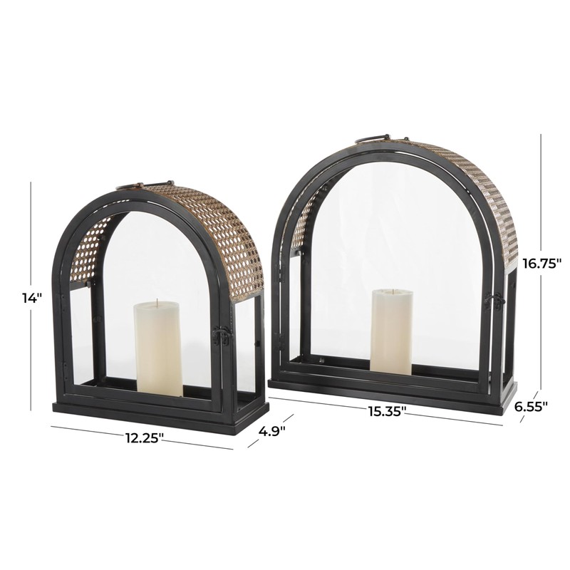 Deco 79 Metal Arched Candle Lantern with Cane Inspired Gold