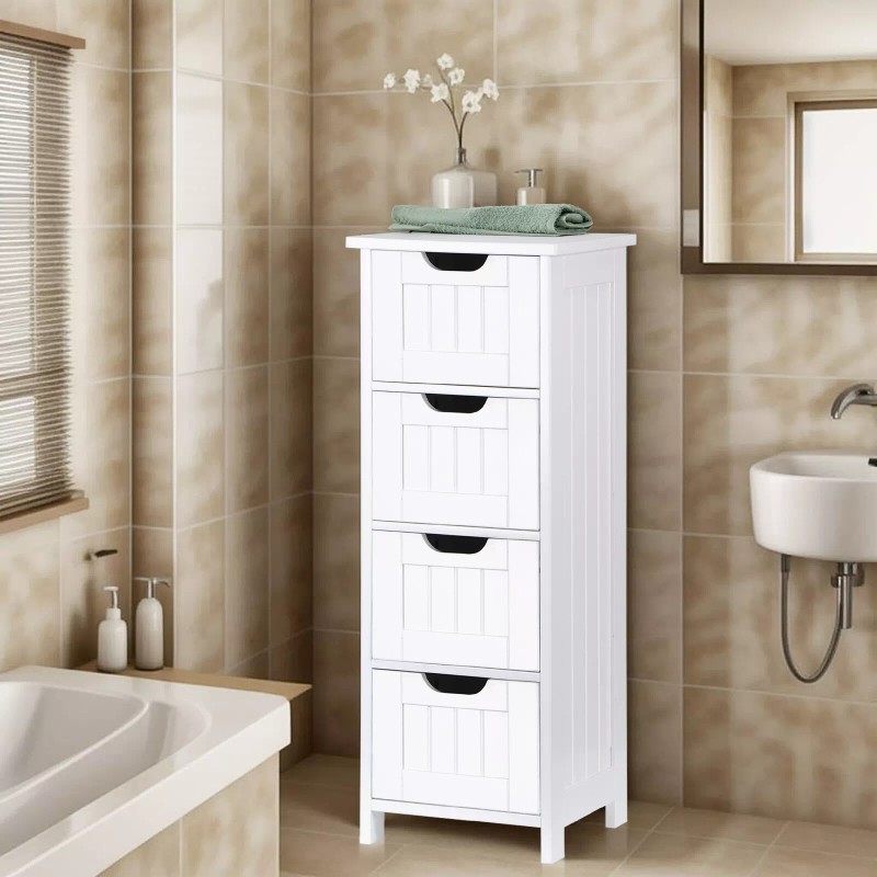 SEGAWE Bathroom Floor Storage Cabinet Freestanding Wooden Side Organizer with