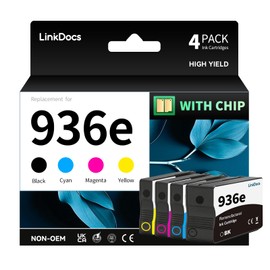 LinkDocs 936e Ink Cartridge Combo Pack (with Chip) Replacement for HP 936e 936 Compatible with HP OfficeJet Pro 9125e 9135e 9128e 9122e 9110b 9130b 9730e 9730 Printers (Black/Cyan/Magenta/Yellow)
