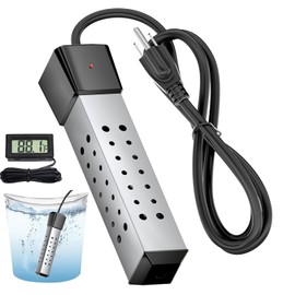 Immersion Water Heater,Pool Heater for Inflatable Pool, Portable Hot Tub Heater with Stainless Steel Protection Guard and LCD Digital Thermometer,Heat Water Fast in Small Pool,Bucket and Bathtub.