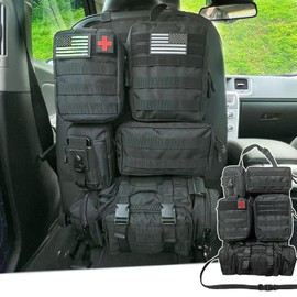MEAUTELE 7 PACK Tactical Car Seat Back Organizer With 5 Detachable Pouches Upgrade Tactical Molle Vehicle Panel Organizer Universal fits for Most of Car Truck Ford Jeep Vehicle