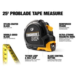 ToughBuilt - 25' ProBlade™ Tape Measure w/Blade Control Features, Easy-to-Read 1.25” Width Blade w/Double-Sided High Contrast Markings - (TB-H2-T-12225)