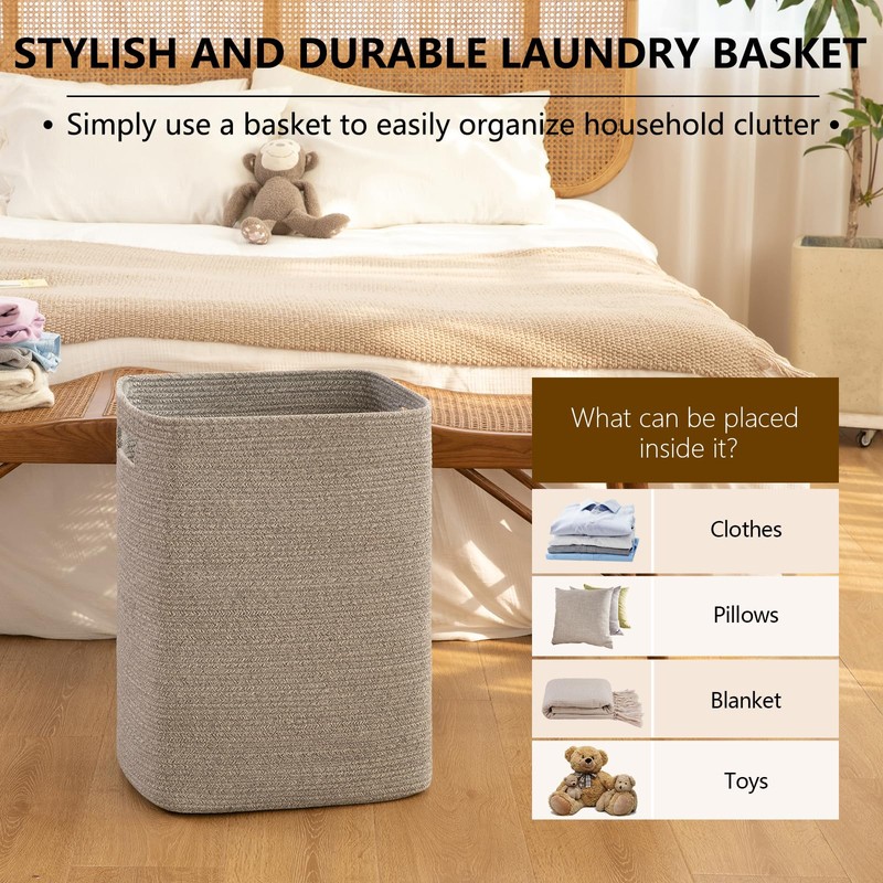 OIAHOMY Laundry Hamper, Laundry Basket，Rectangle Cotton Storage Basket with Handles,