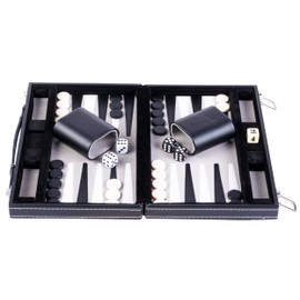 Engelhart -250512- Backgammon 11 Inch Stitched Felt and Faux Leather 30 cm (Black/White/Grey)
