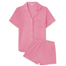 Ekouaer Cotton Pajamas for Women Set Short Sleeve Sleepwear Soft Button Down Pj Loungewear Gray Purple Small