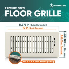 Shoemaker 4x10 Floor Register – Khaki Light Heavy Duty Metal Floor Vent Cover for Home Floors - Premium Forced Air Vent Covers