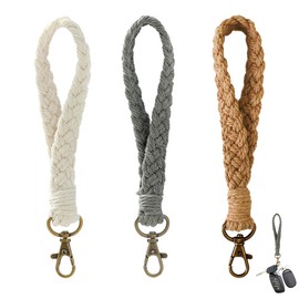 Mwrenqei 3 PCS Boho Macrame Keychain Bracelet Handmade Keyring Wristlet Soft Wrist Lanyard Keychain Holder for Women Man Phone Car Key Wallet Purse