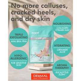 DERMAL KOREA Foot Peeling Mask 2 Pack For Dry Foot And Cracked Heel & Callus With Aloe Vera And Collagen - Exfoliating Peel Mask With Aha, Bha, & Pha And For Moisturizing, Soothing & Refreshing Feet