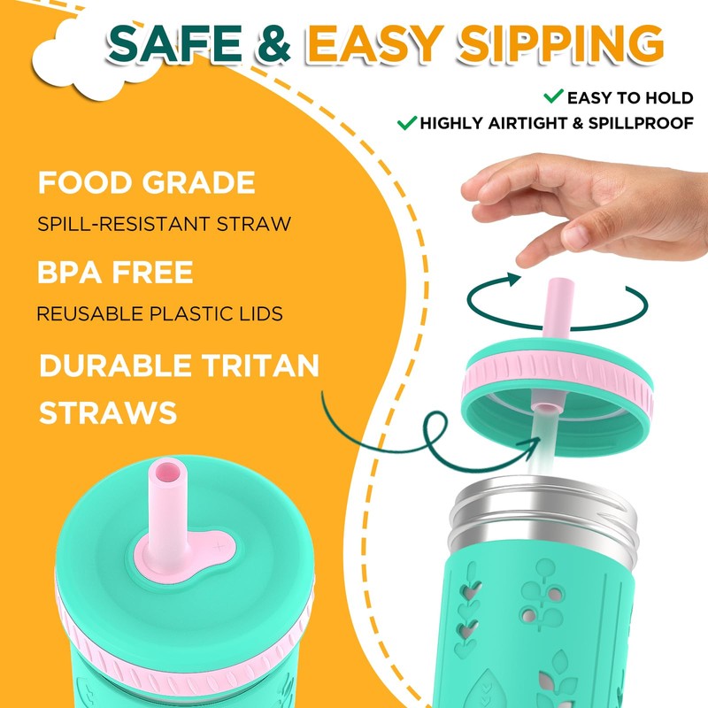 Tronco [4 Pack] 10 oz 2-in-1 Stainless Steel Kids Tumbler