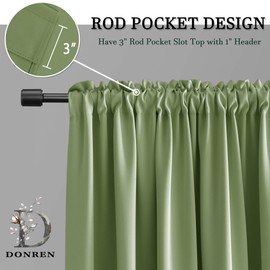 DONREN - Paneles de cortina para ventana pequeña, color verde salvia, para oscurecer la habitación, con bolsillo para barra (42 x 24 pulgadas, 1 par)
