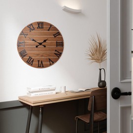 Brown Decorative Wall Clocks for Living Room 16 Inch Solid Wood Clocks Battery Operated Large Farmhouse Wall Clock Silent