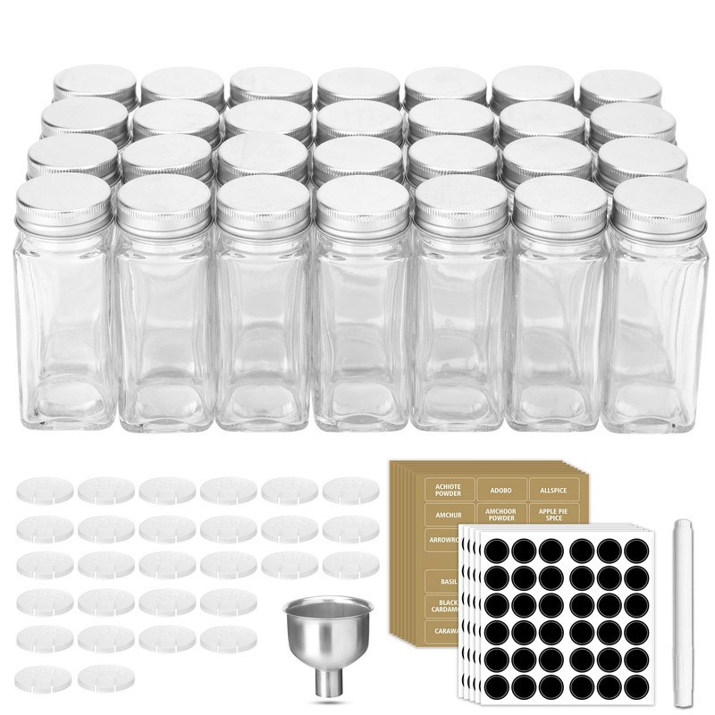 Antimbee 28 Pcs Clear Glass Spice Jars,3.5 oz Glass spice