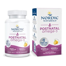 Nordic Naturals Suplemento Posnatal Omega-3, 1120 mg de Omega + 1000 IU de Vitamina D3, 60 cápsulas Sabor Limón