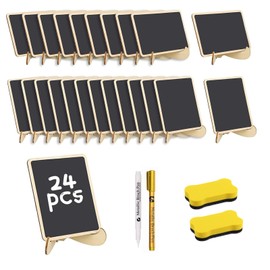 NCZCDZSW Mini Chalkboard with Stand, 24 Pieces, Chalkboard Stand with 2 Oil Pens and 2 Blackboard Erasers for Labelling, Small Board for Buffet, Wedding, Party, Price Tags