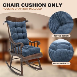 Lokex Rocking Chair Cushion Only,Tufted Non-Slip Comfortable Rocking Chair Cushions Indoor with Ties,Striped Rocking Chair Pads (Indigo blue-S2064-16, 21x17/17x17)