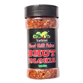 Yathini Oven dried Ghost Chilli Pepper flakes 57gram/2oz - Bhut Jolokia Non-GMO sourced from Assam