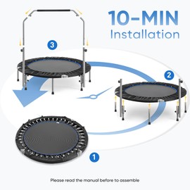 DUMOS 40"/48" Rebounder Trampoline for Adults with Handle, Exercise Trampoline Foldable Indoor Mini Rebounders with Adjustable Bar for Workout Fitness Max Load 330lbs