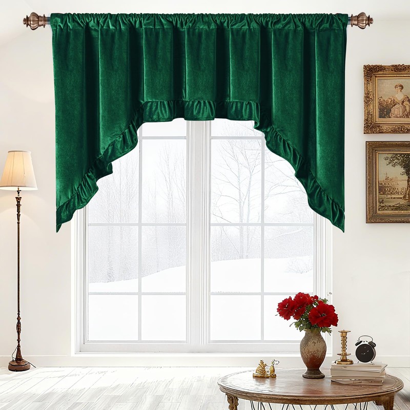 Likiyol Green Velvet Valances for Windows Ruffle Valance Curtains Christmas